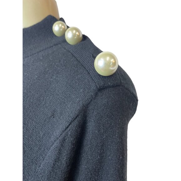 Kate Spade Broome Street Black Sweater With Lace Hem & Pearl Button Accents Sz M - Picture 3 of 6